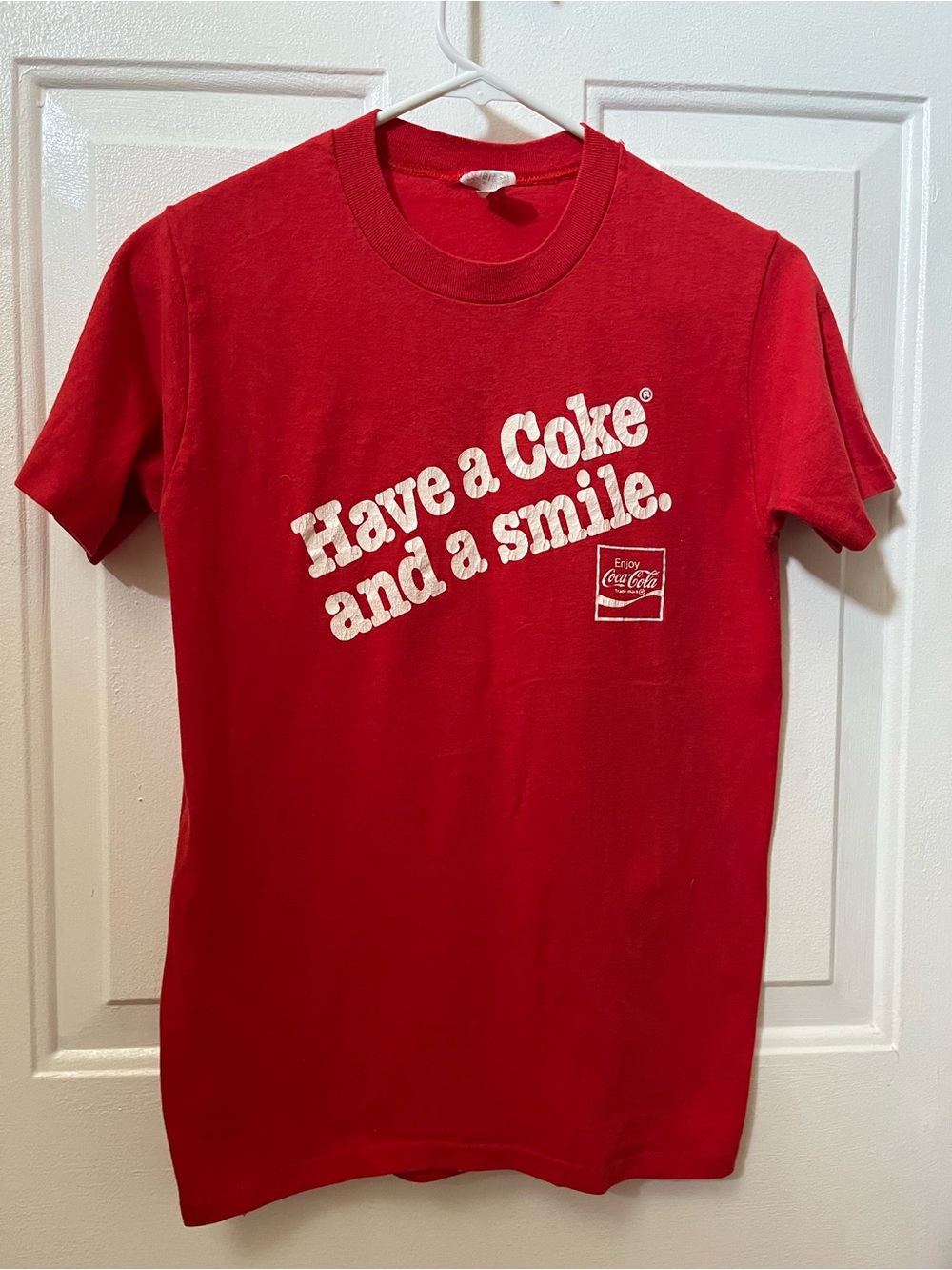 Vintage Coca Cola Red Short Sleeve Tee with White 'Have a Coke and a smile.'